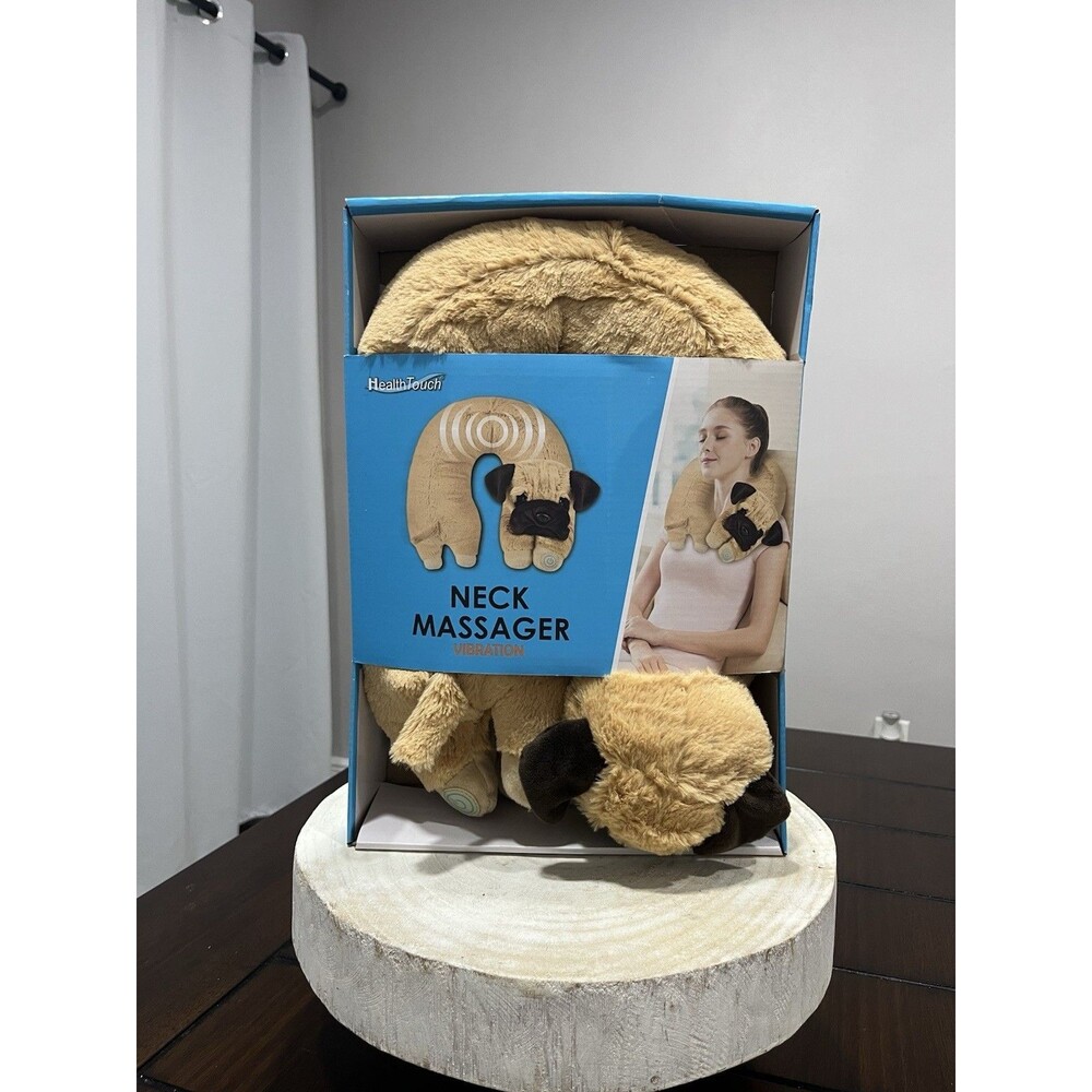 New Health Touch Pug Dog Neck Massager Vibrating Plush Relaxation Pillow NIB